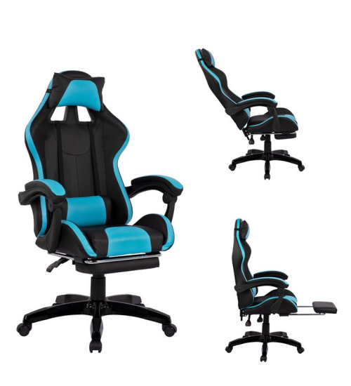 Πολυθρόνα με Υποπόδιο Gaming Μαύρο - Γαλάζιο